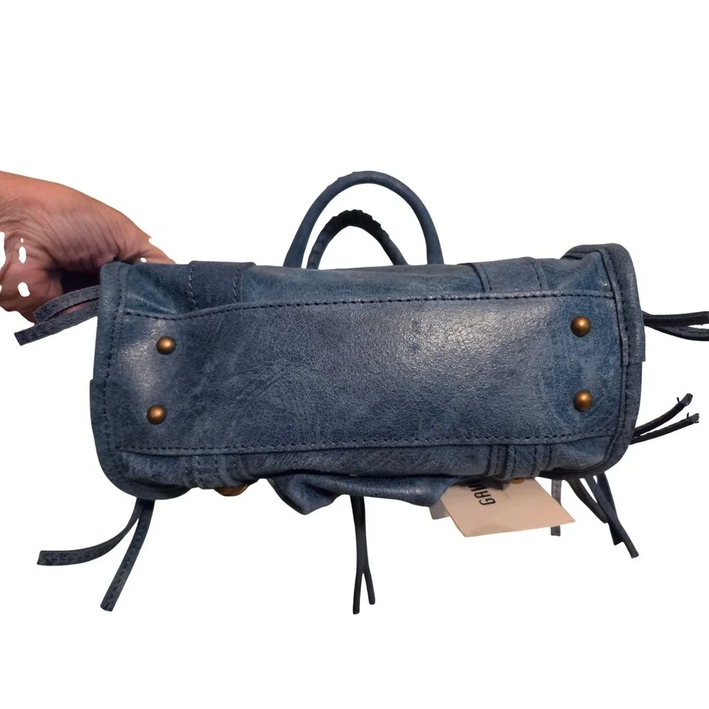 Gave Lux Satchel Bag Mini Blue New Leather Made in Italy Crossbody